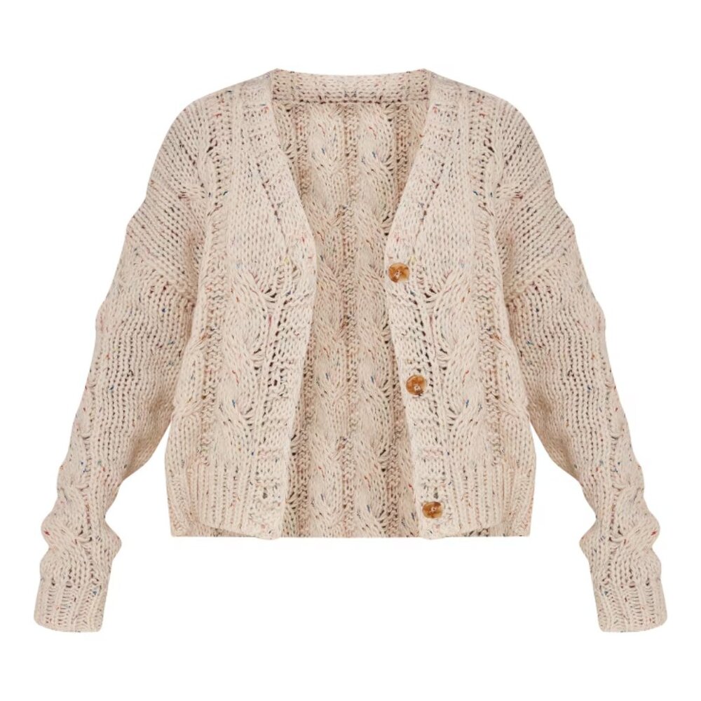 Pretty Little Thing Cream Space Dye Chunky Knit Cardigan